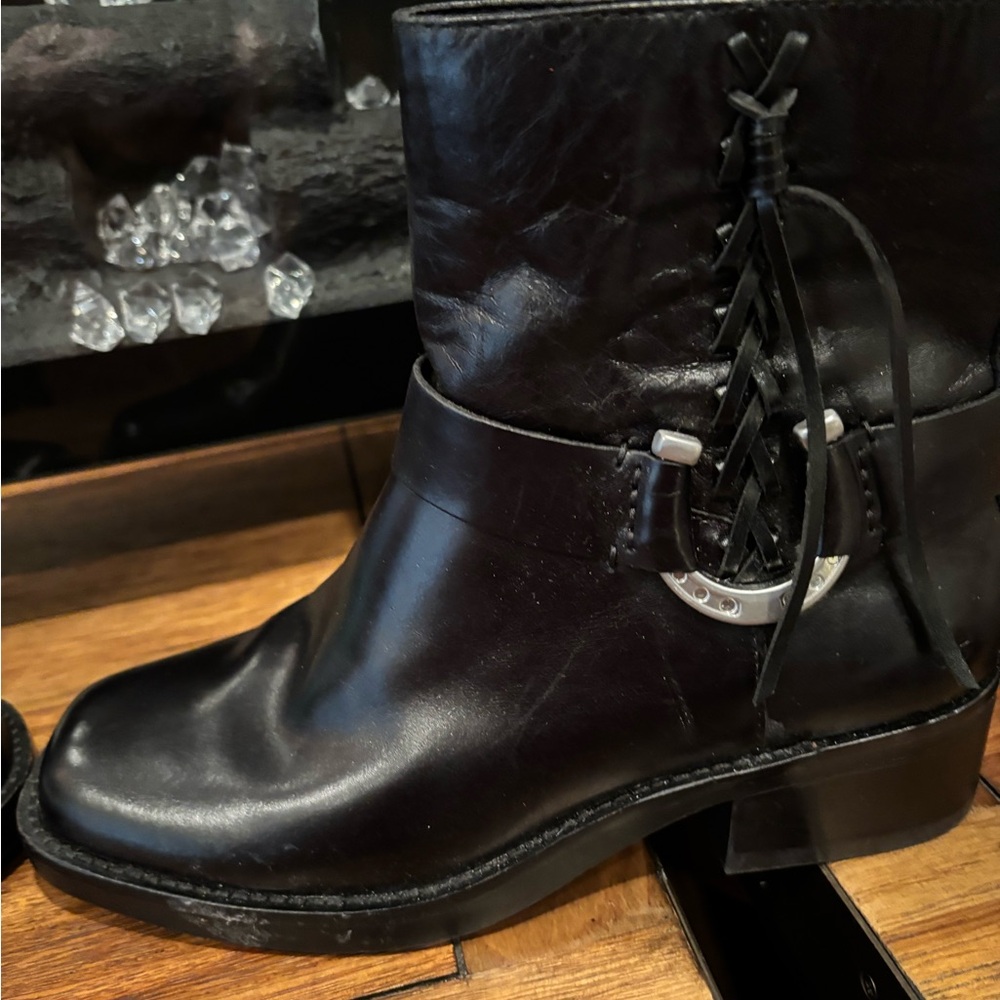 Lucky Brand Black Leather Ankle Boots with Buckle
